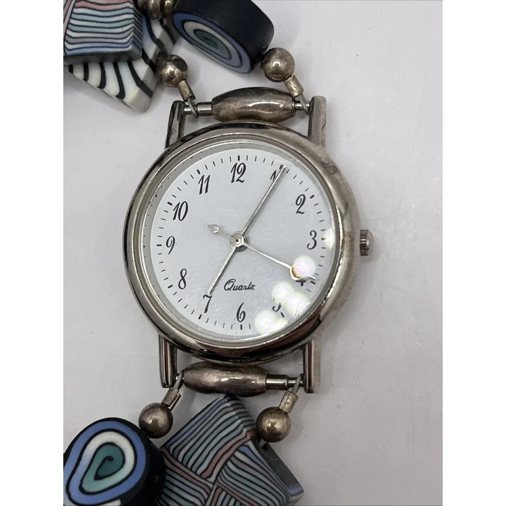 Artisan Polymer Clay Beaded Stretch Band‎ Women's Quartz Watch- New Battery